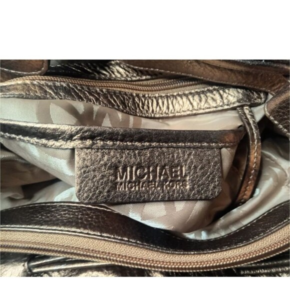 Michael Kors Lattington Large Tote Antique Brass Leather Handbag - Picture 11 of 13